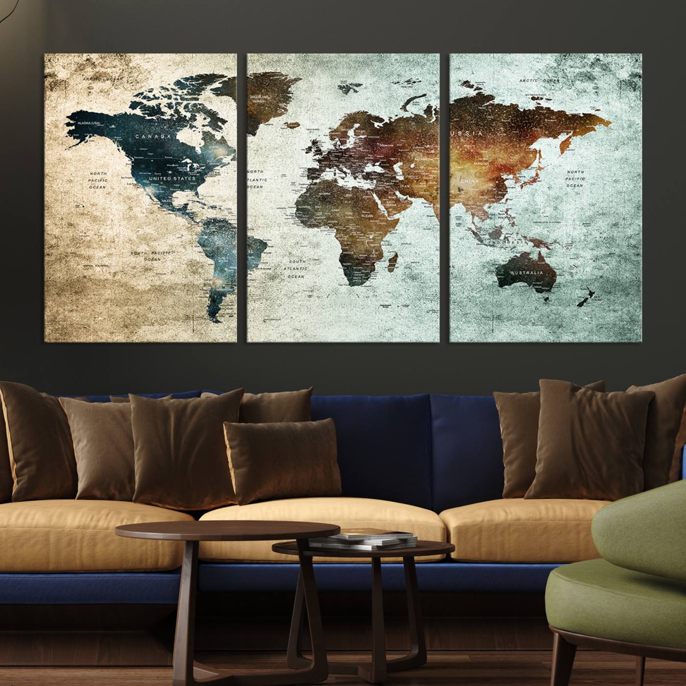 Wall Art Push Pin World Map Canvas Print