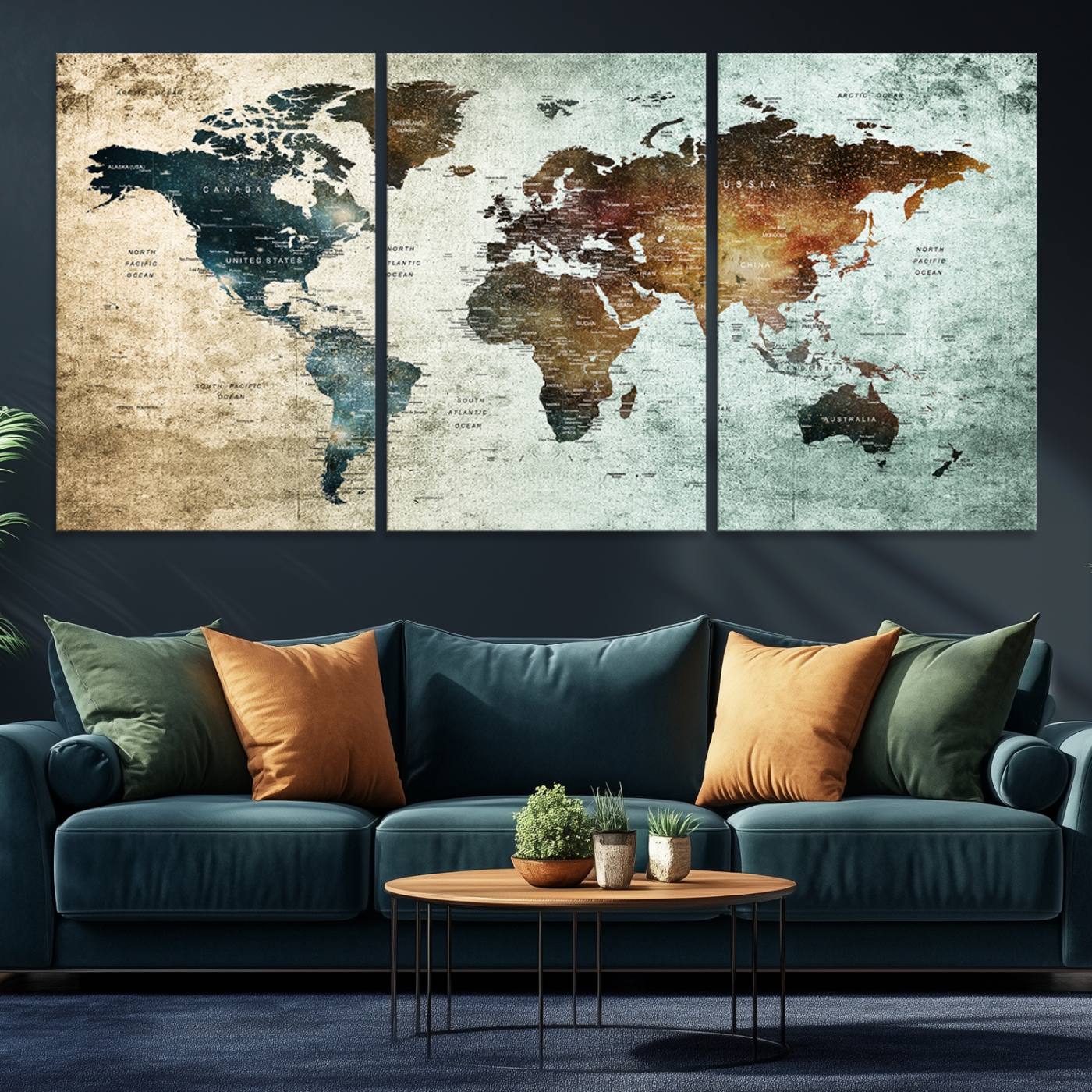 Wall Art Push Pin World Map Canvas Print