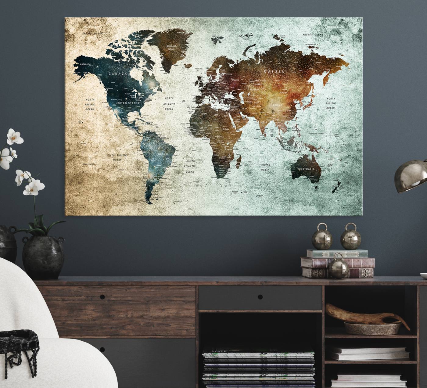 25140-MGV-CV-36X24-Wall Art Push Pin World Map Canvas Print