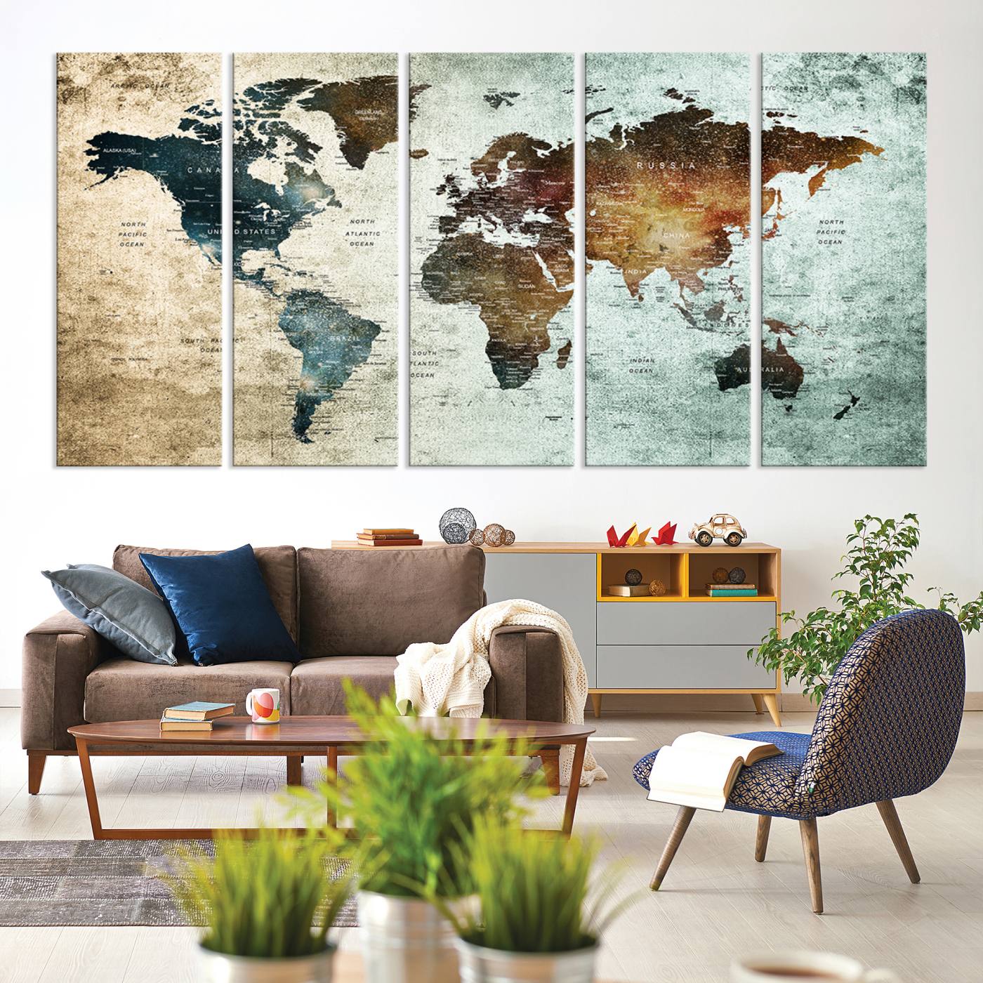 Wall Art Push Pin World Map Canvas Print