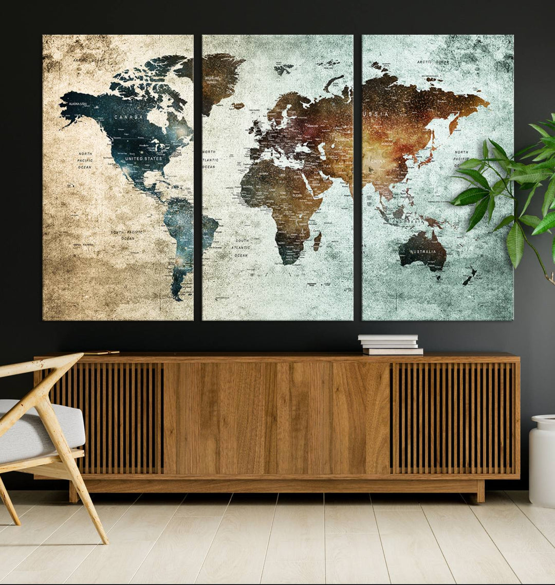 Wall Art Push Pin World Map Canvas Print