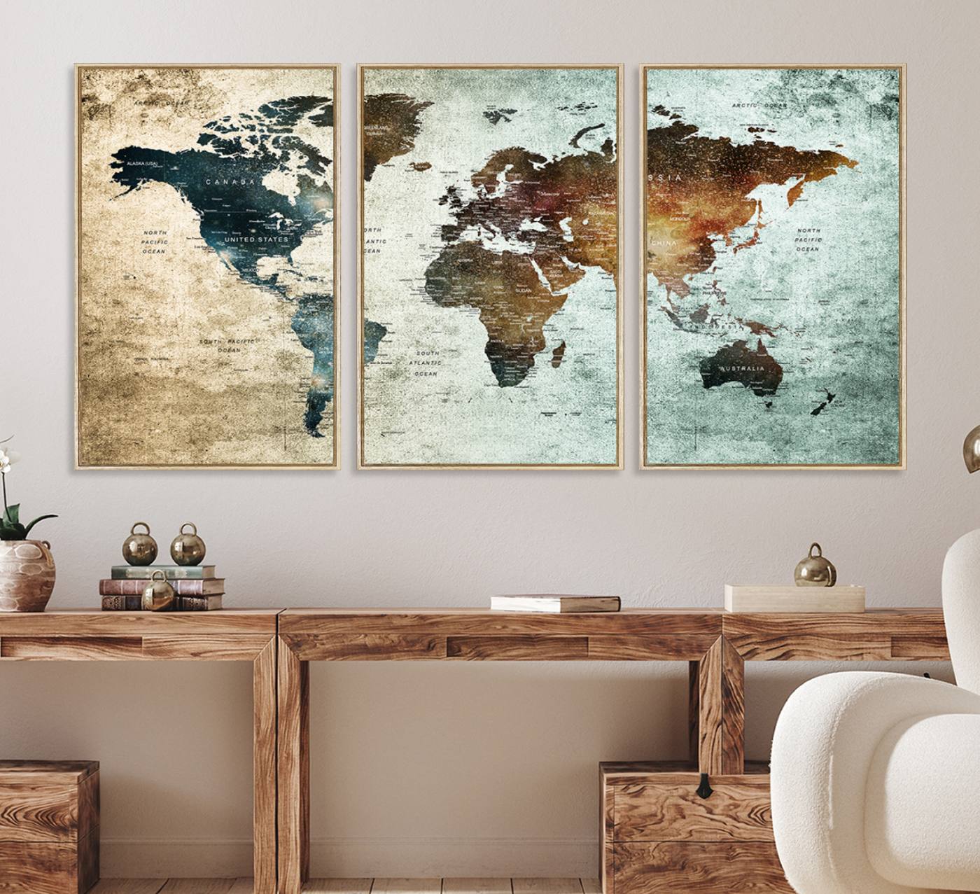 25140-MGV-FC-60X30-3P_Natural-Wall Art Push Pin World Map Canvas Print