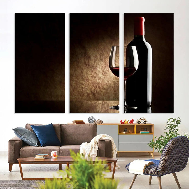 Wall Art Red Vine in Glass with Bottle Canvas Print Kitchen Cafe Restaurant 