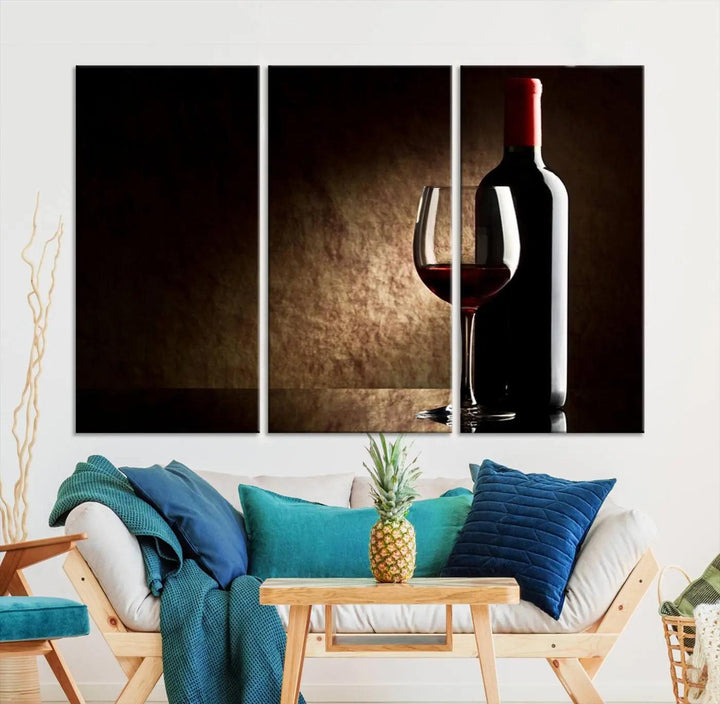 Wall Art Red Vine in Glass with Bottle Canvas Print Kitchen Cafe Restaurant 