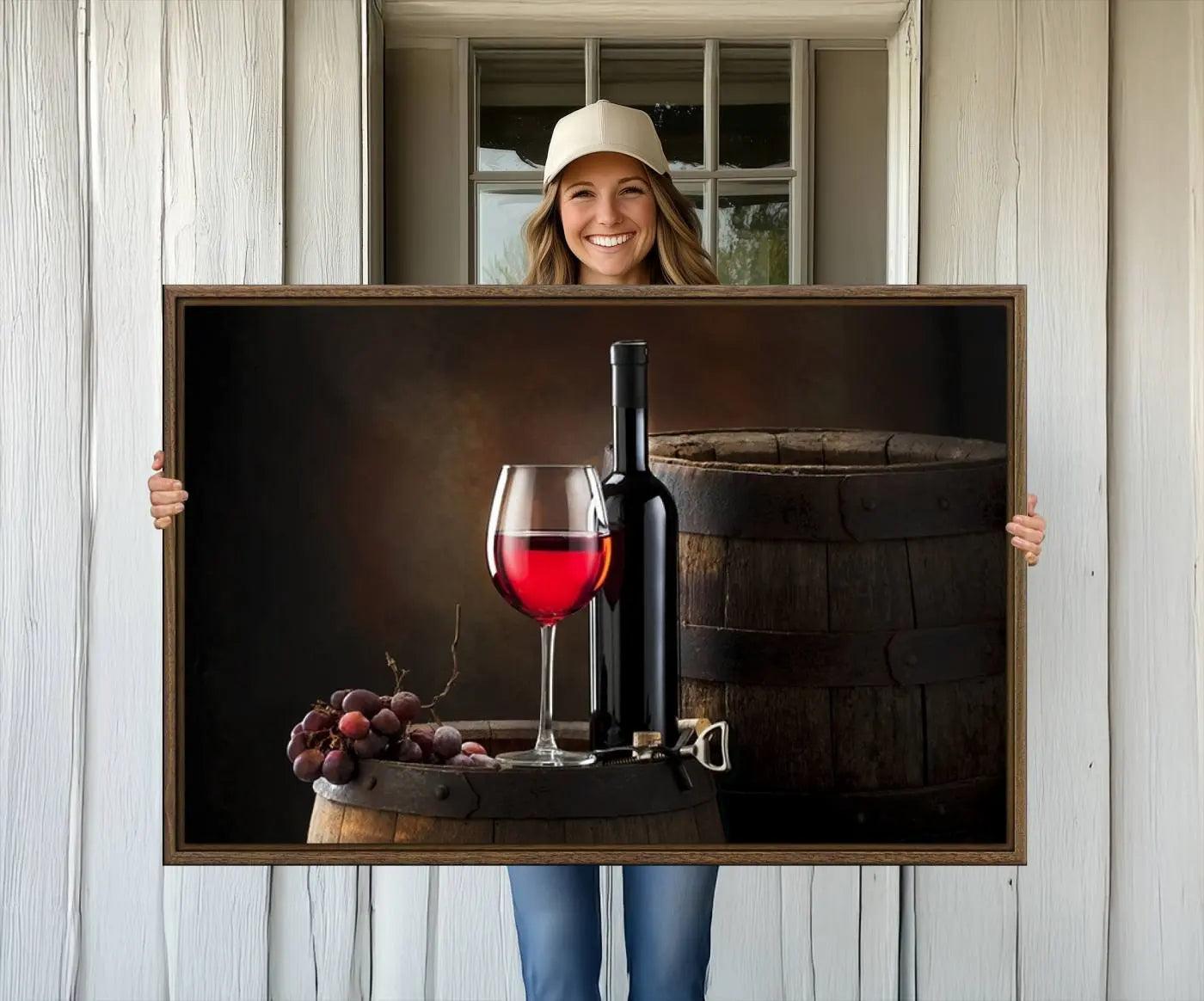 83702-MGV-CV-36X24-Wall Art Red Wine Bottle and Tun Canvas Print