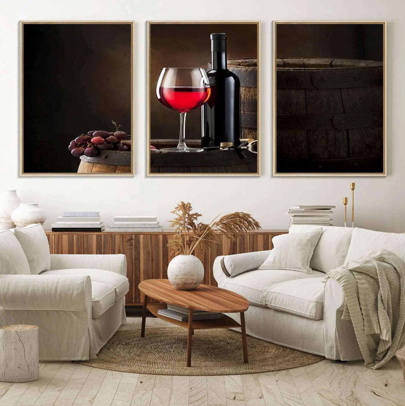 83702-MGV-FC-60X30-3P_Natural-Wall Art Red Wine Bottle and Tun Canvas Print