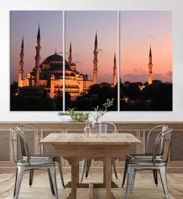 The Wall Art Turkey Istanbul Skyline Canvas Print adds a touch of elegance to a modern living room.