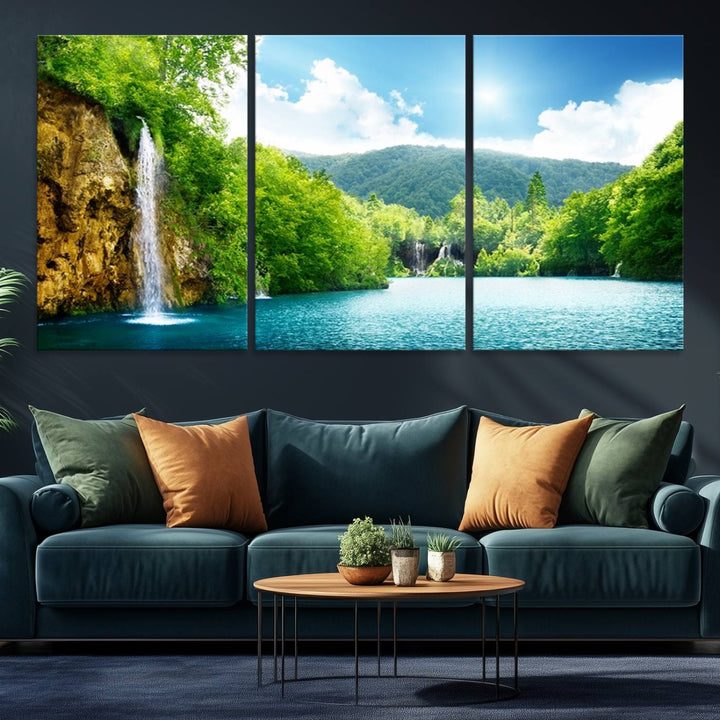 77184-MGV-CV-36X24-Wall Art Waterfall Canvas Print Big Waterfalls in Forest with Mountain View