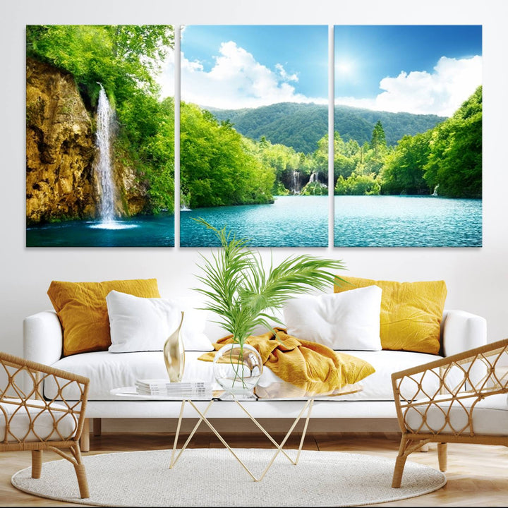 77184-MGV-CV-36X24-Wall Art Waterfall Canvas Print Big Waterfalls in Forest with Mountain View