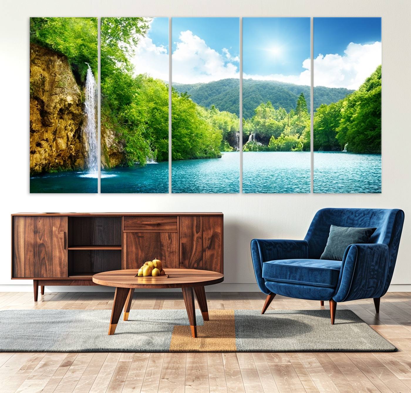 77184-MGV-CV-36X24-Wall Art Waterfall Canvas Print Big Waterfalls in Forest with Mountain View