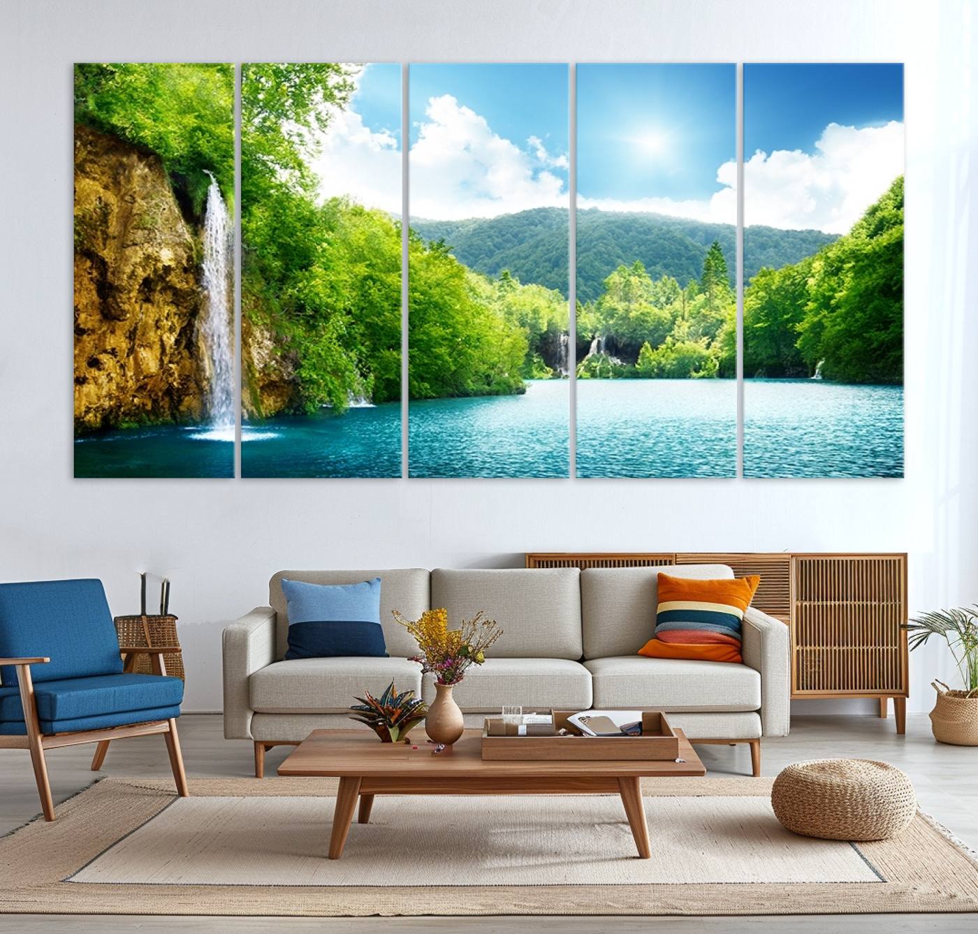 77184-MGV-CV-36X24-Wall Art Waterfall Canvas Print Big Waterfalls in Forest with Mountain View
