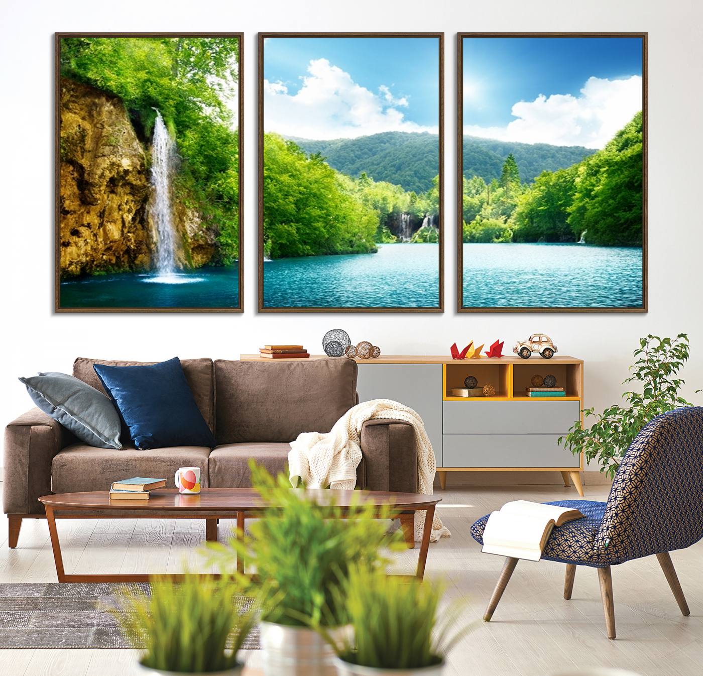 77184-MGV-CV-36X24-Wall Art Waterfall Canvas Print Big Waterfalls in Forest with Mountain View