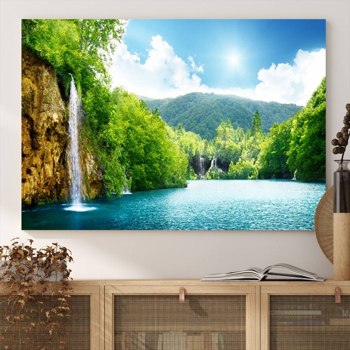 77184-MGV-CV-36X24-Wall Art Waterfall Canvas Print Big Waterfalls in Forest with Mountain View