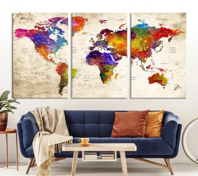 Wall Art World Map Canvas Print 