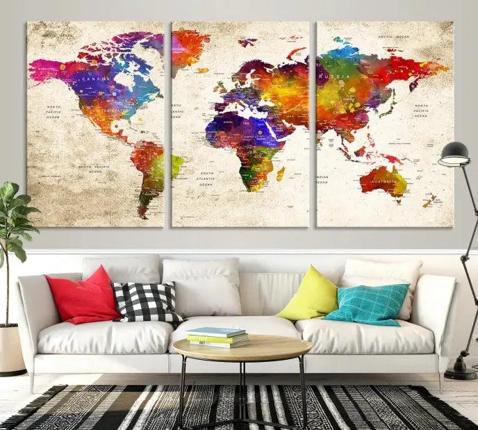 Wall Art World Map Canvas Print 