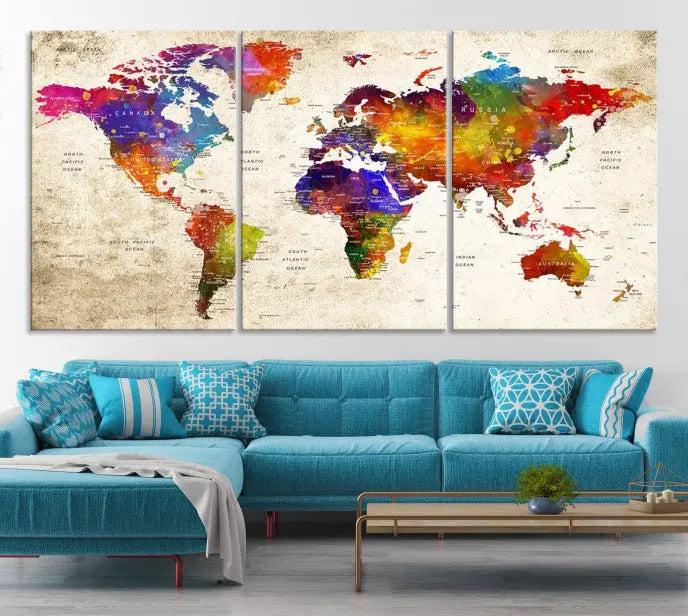 Wall Art World Map Canvas Print 