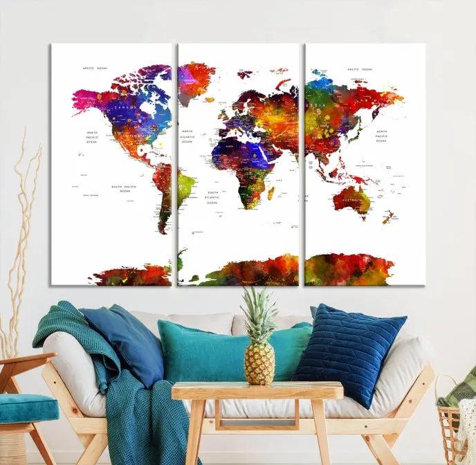 Wall Art World Map Watercolor Canvas Print 