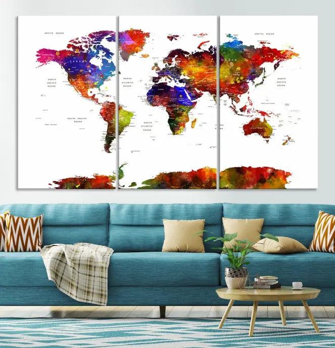 Wall Art World Map Watercolor Canvas Print 