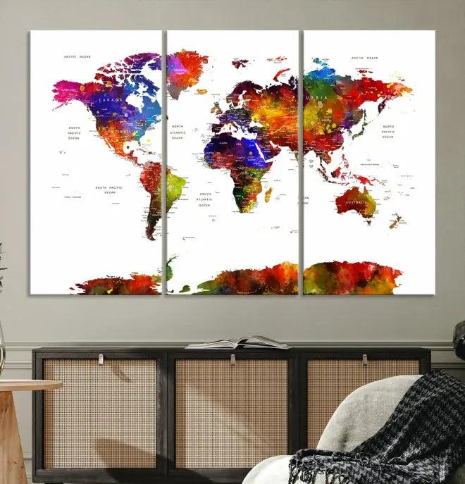 Wall Art World Map Watercolor Canvas Print 