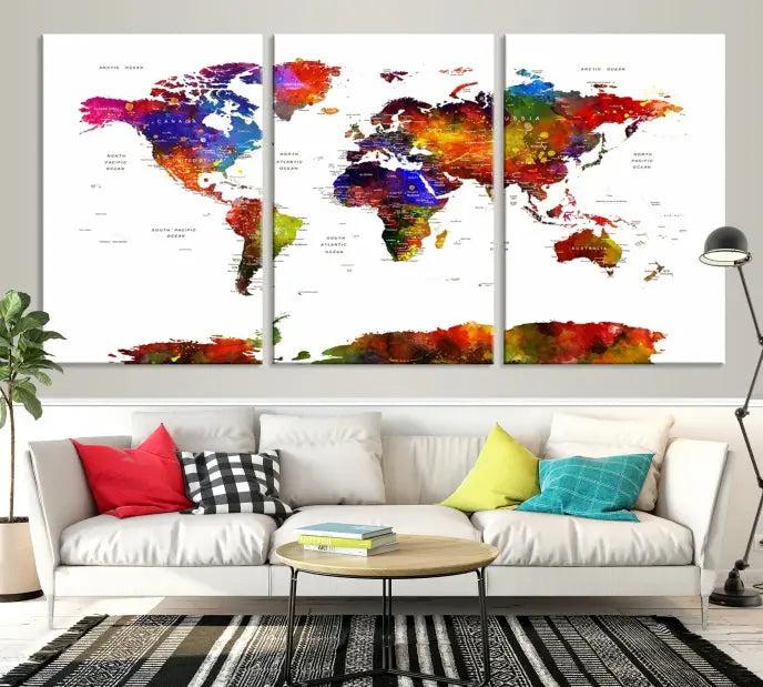 Wall Art World Map Watercolor Canvas Print 