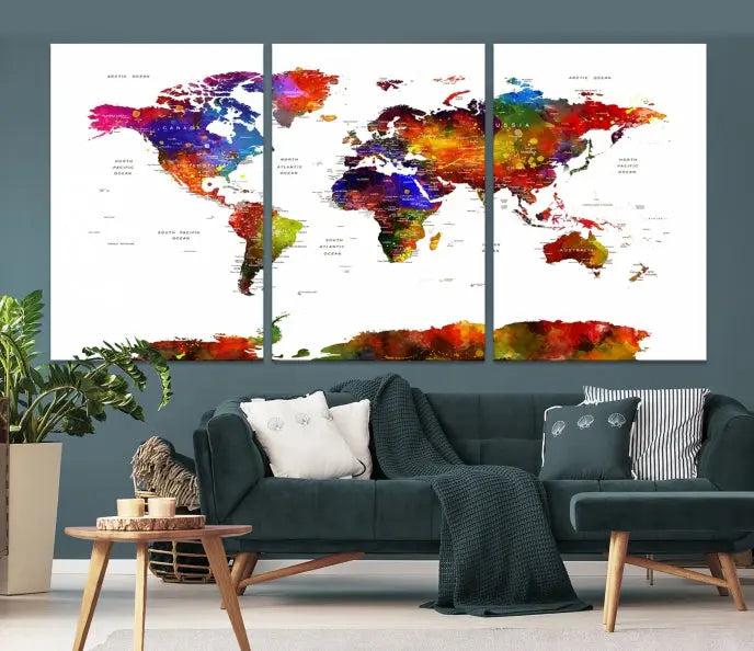 Wall Art World Map Watercolor Canvas Print 