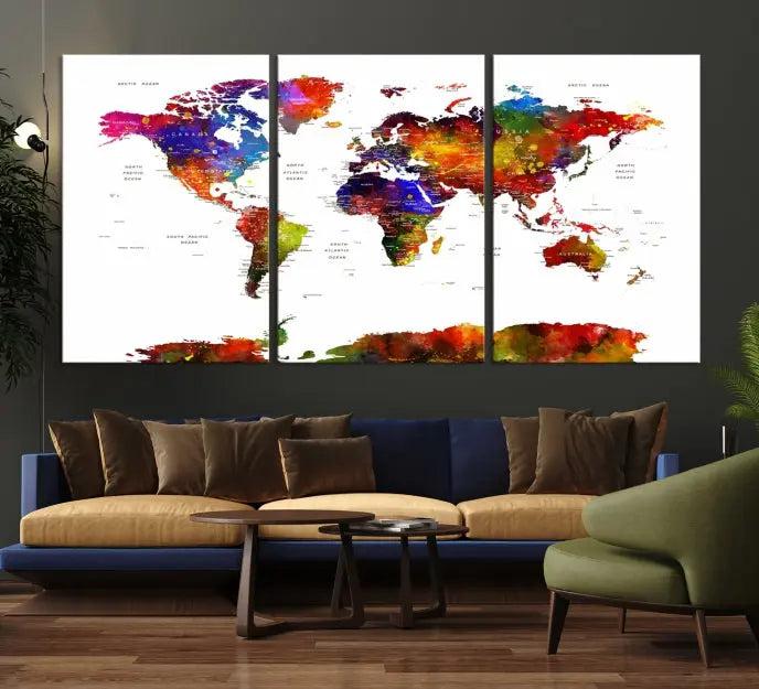 Wall Art World Map Watercolor Canvas Print 