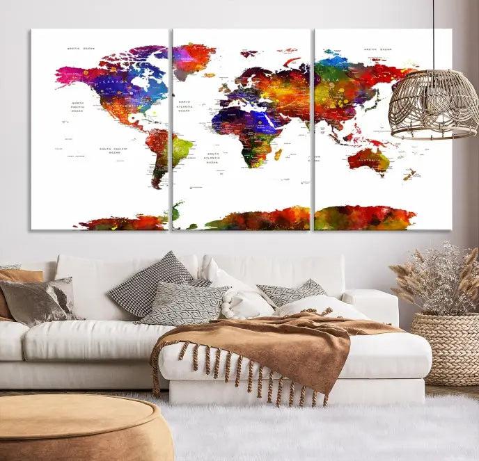 Wall Art World Map Watercolor Canvas Print 