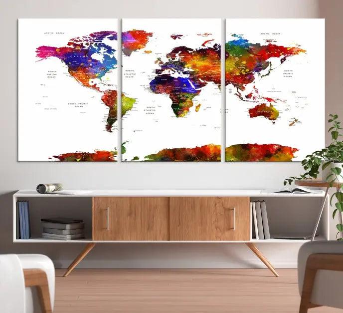 Wall Art World Map Watercolor Canvas Print 