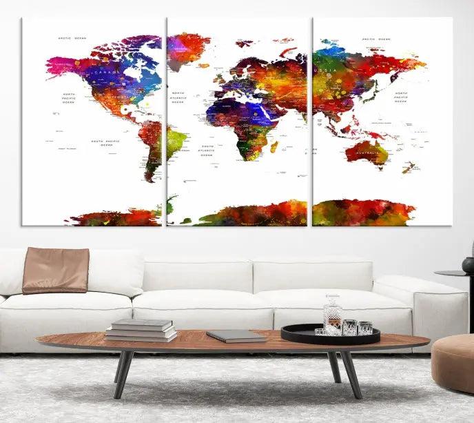 Wall Art World Map Watercolor Canvas Print 