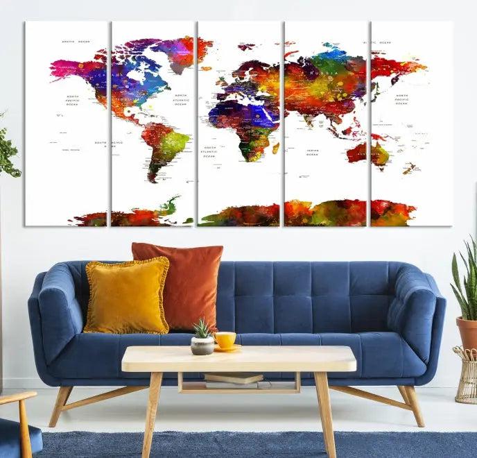 Wall Art World Map Watercolor Canvas Print 