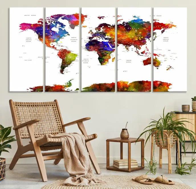 Wall Art World Map Watercolor Canvas Print 