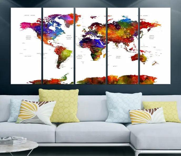 Wall Art World Map Watercolor Canvas Print 