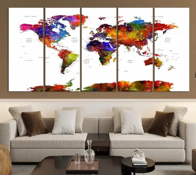 Wall Art World Map Watercolor Canvas Print 