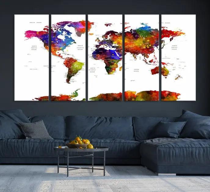 Wall Art World Map Watercolor Canvas Print 