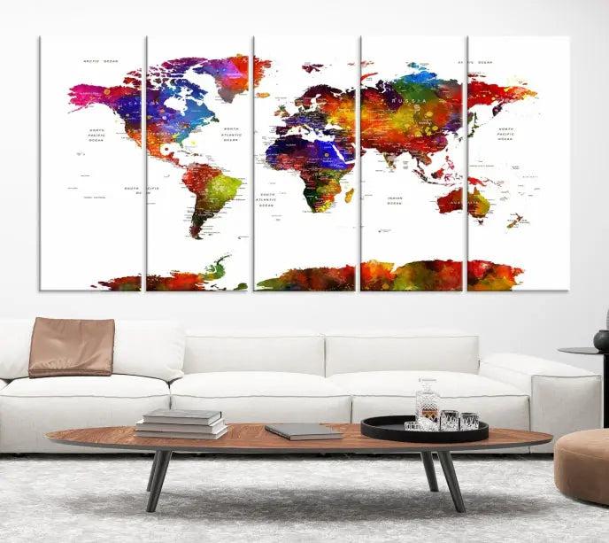 Wall Art World Map Watercolor Canvas Print 