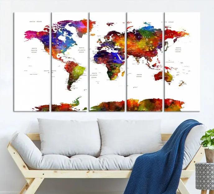 Wall Art World Map Watercolor Canvas Print 