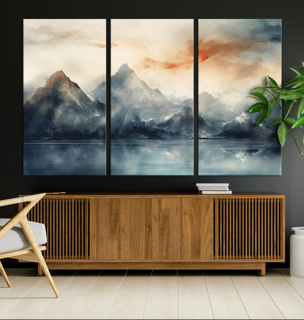 Watercolor Abstract Misty Mountain Wall Art Canvas Print