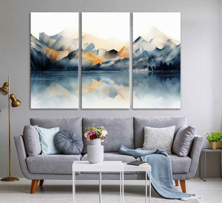 Watercolor Abstract Mountain Lake Wall Art Canvas Print