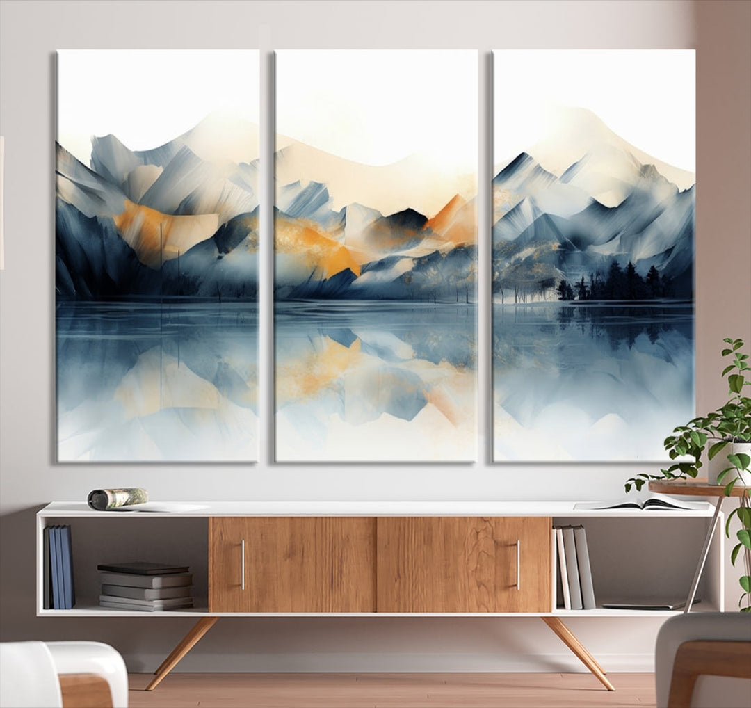 Watercolor Abstract Mountain Lake Wall Art Canvas Print