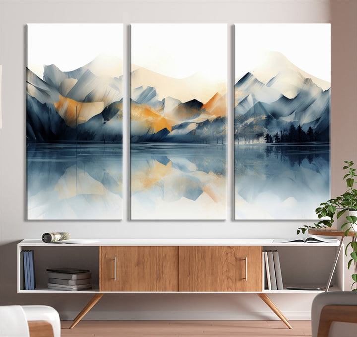 Watercolor Abstract Mountain Lake Wall Art Canvas Print
