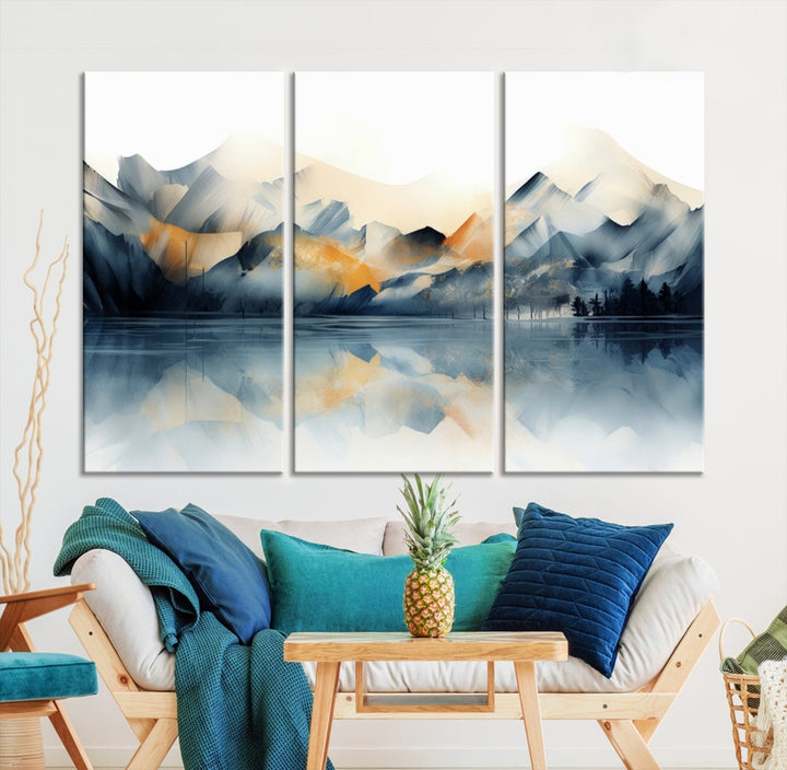 Watercolor Abstract Mountain Lake Wall Art Canvas Print