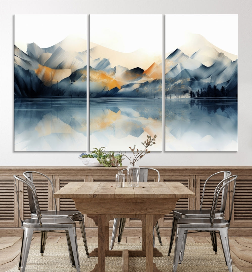 Watercolor Abstract Mountain Lake Wall Art Canvas Print