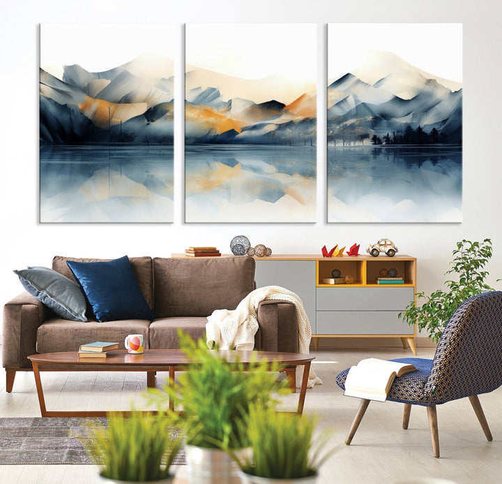 Watercolor Abstract Mountain Lake Wall Art Canvas Print