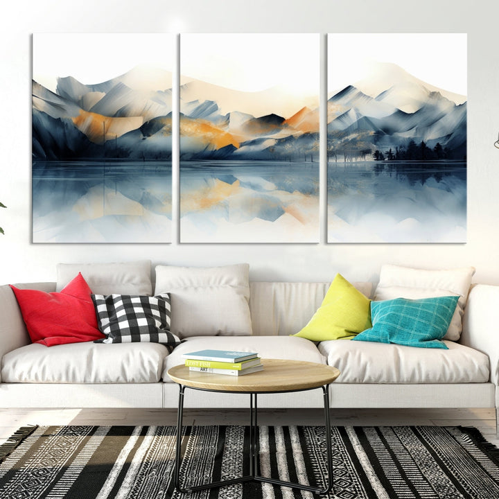 Watercolor Abstract Mountain Lake Wall Art Canvas Print