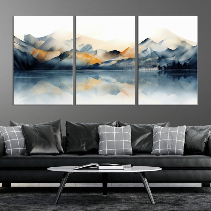 Watercolor Abstract Mountain Lake Wall Art Canvas Print