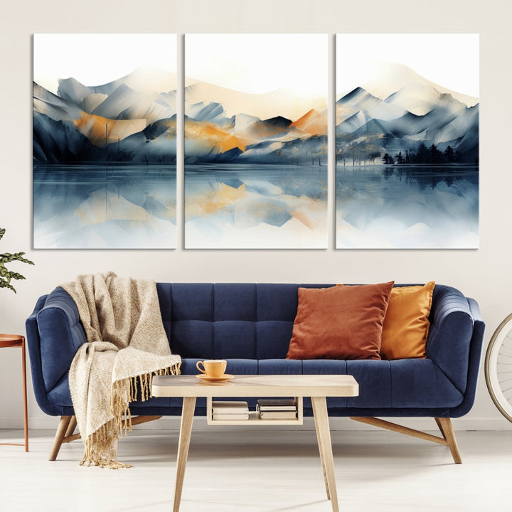 Watercolor Abstract Mountain Lake Wall Art Canvas Print