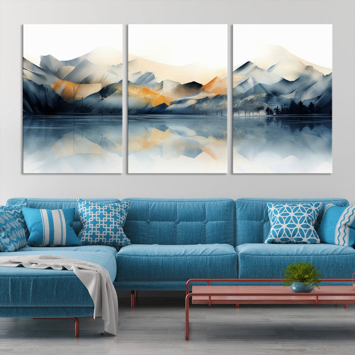 Watercolor Abstract Mountain Lake Wall Art Canvas Print