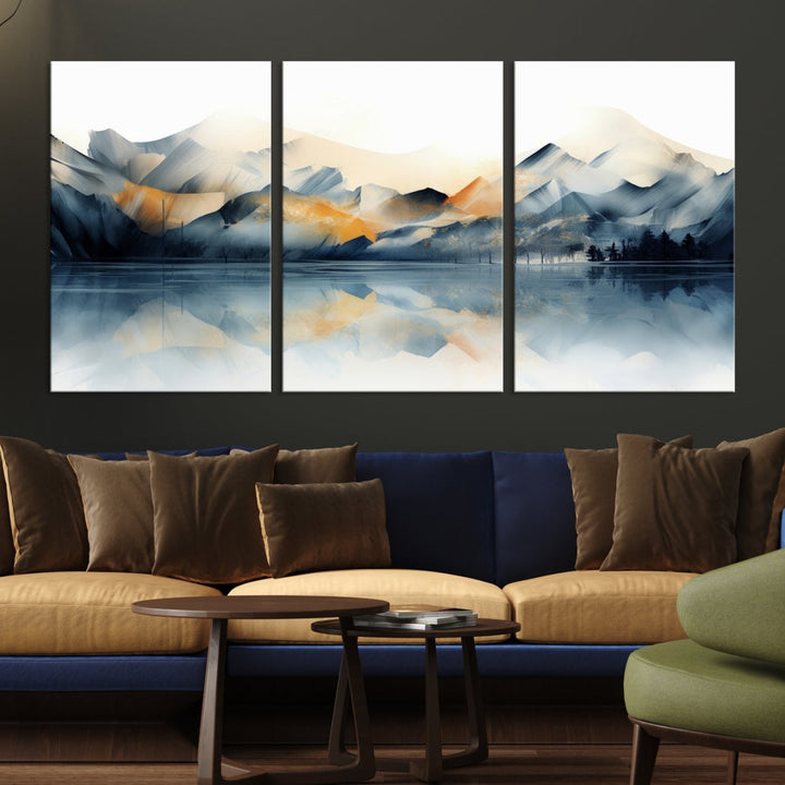 Watercolor Abstract Mountain Lake Wall Art Canvas Print