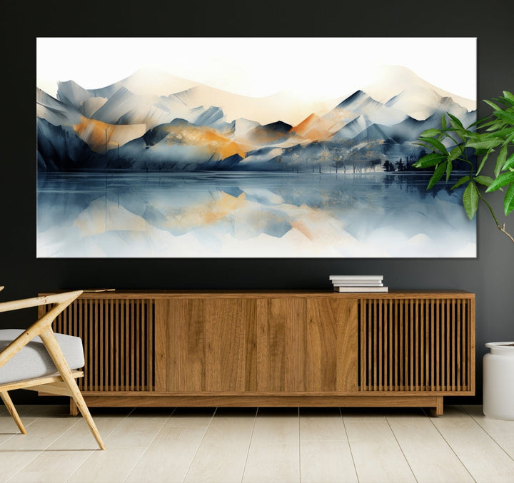 Watercolor Abstract Mountain Lake Wall Art Canvas Print