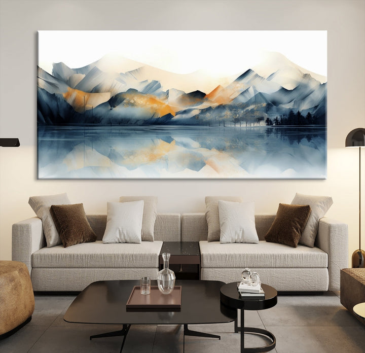 Watercolor Abstract Mountain Lake Wall Art Canvas Print